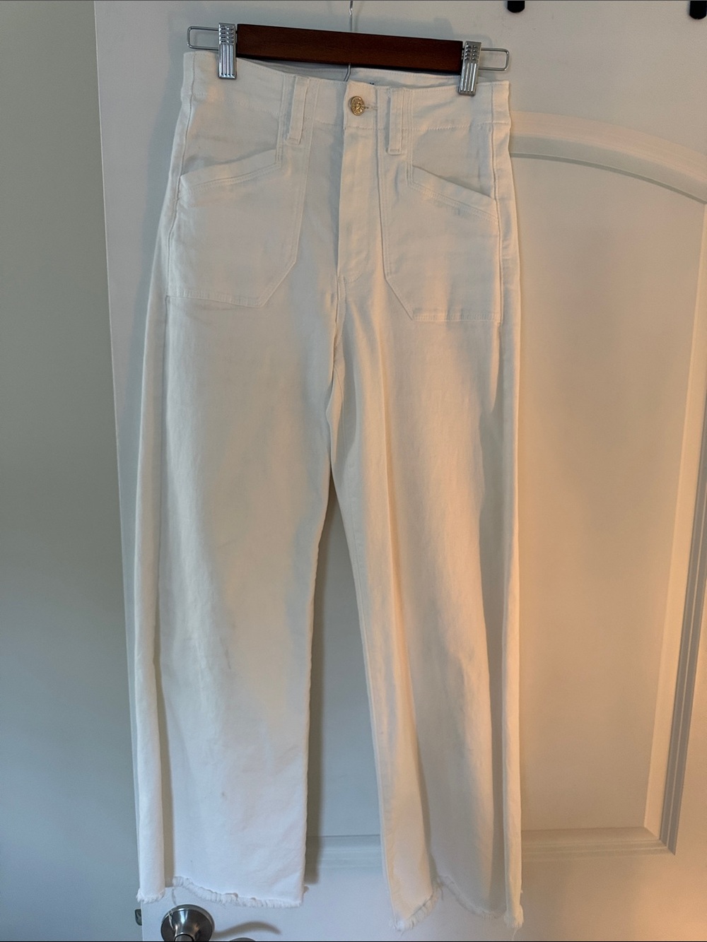 PAIGE Cream Boot Cut frayed Jeans